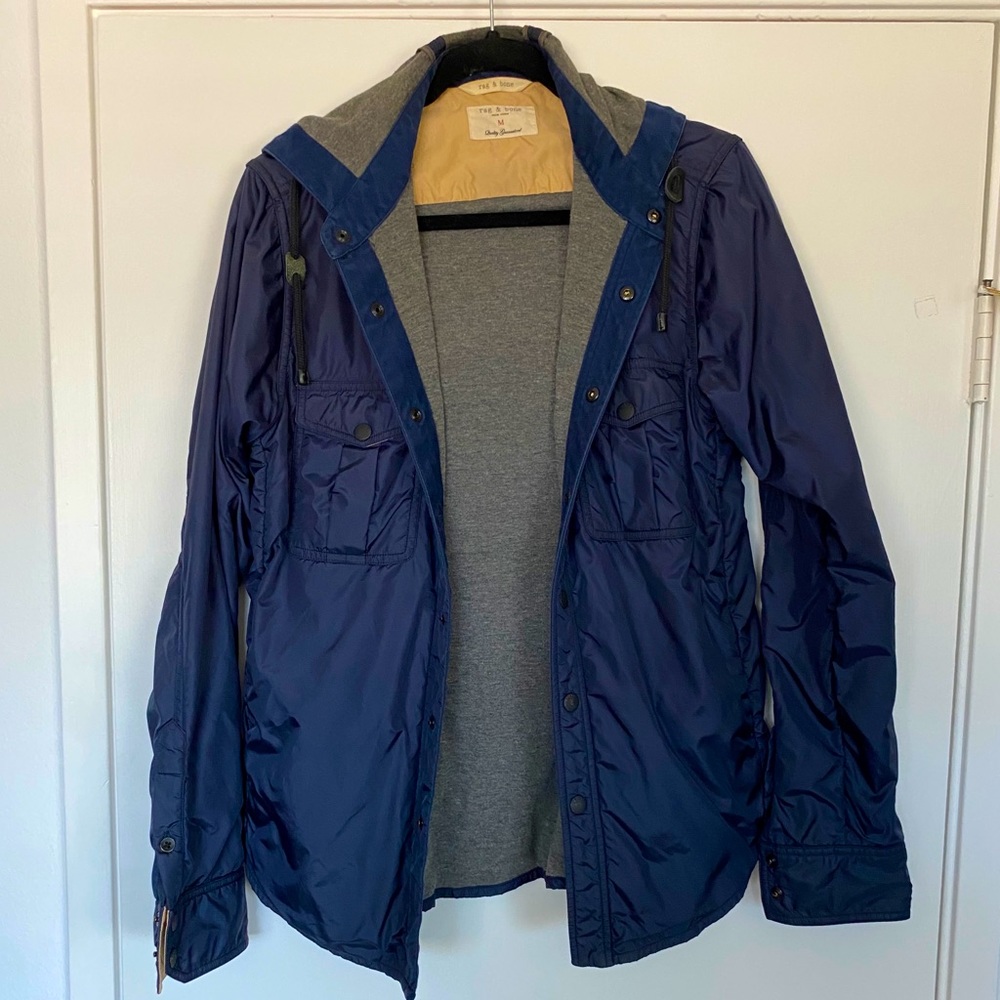 MINT Rag & Bone Nylon Jersey Shirt Jacket Hoodie M